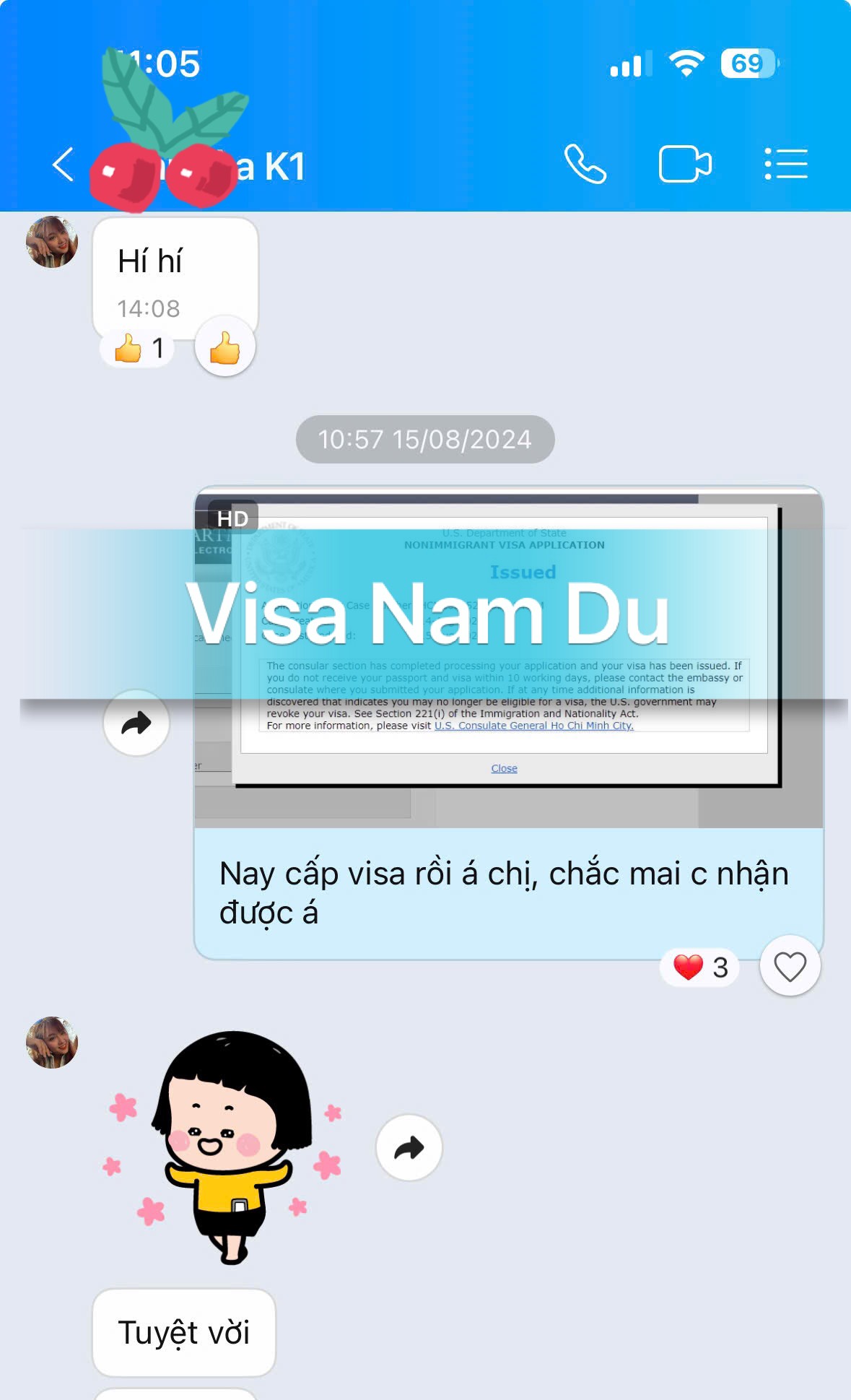 Chúc mừng chị Hòa đã đậu phỏng vấn Visa diện K1 – Bảo lãnh đính hôn đi Mỹ