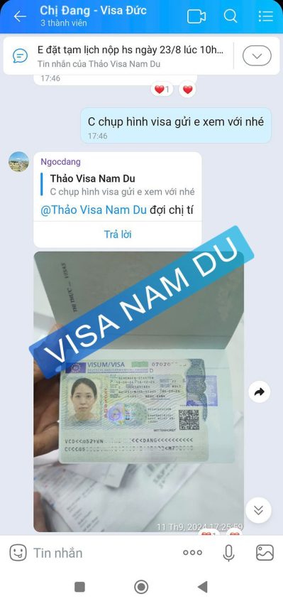 Chúc mừng chị Đang đã được cấp Visa đi thăm thân Đức – Visa Schengen đi du lịch Châu Âu