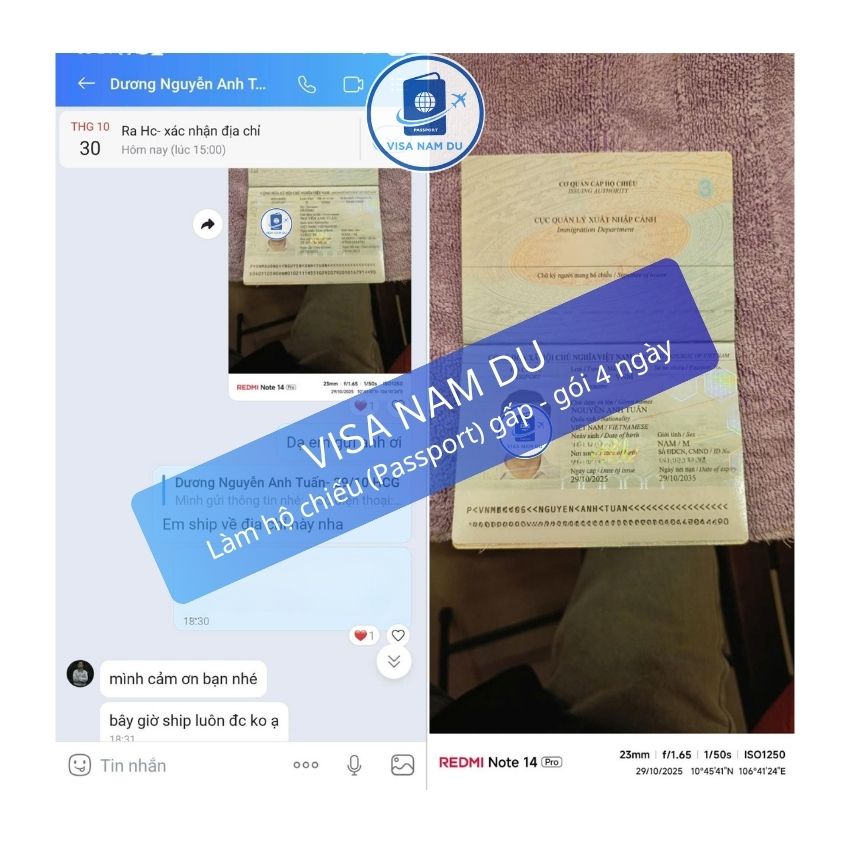 Chúc mừng anh Anh Tuấn đã nhận được hộ chiếu (passport) gói làm nhanh 4 ngày tại TPHCM