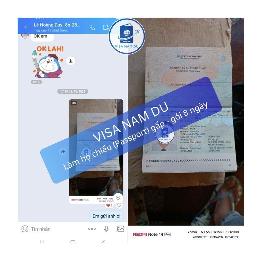 Chúc mừng anh Duy đã nhận được hộ chiếu (passport) gói làm nhanh 8 ngày
