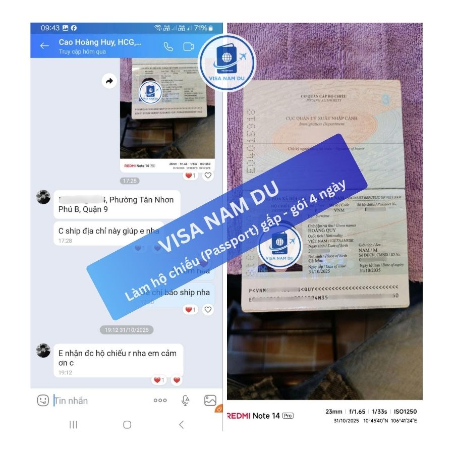 Chúc mừng bạn Hoàng Quy đã nhận được hộ chiếu (passport) gói làm nhanh 4 ngày tại TPHCM