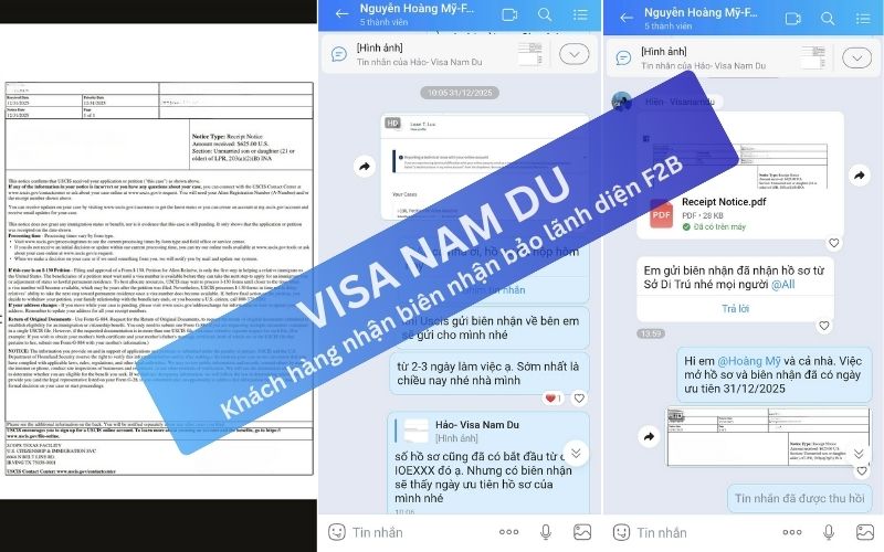 Chúc mừng khách nhận biên nhận hồ sơ bảo lãnh F2B chỉ trong 1 ngày