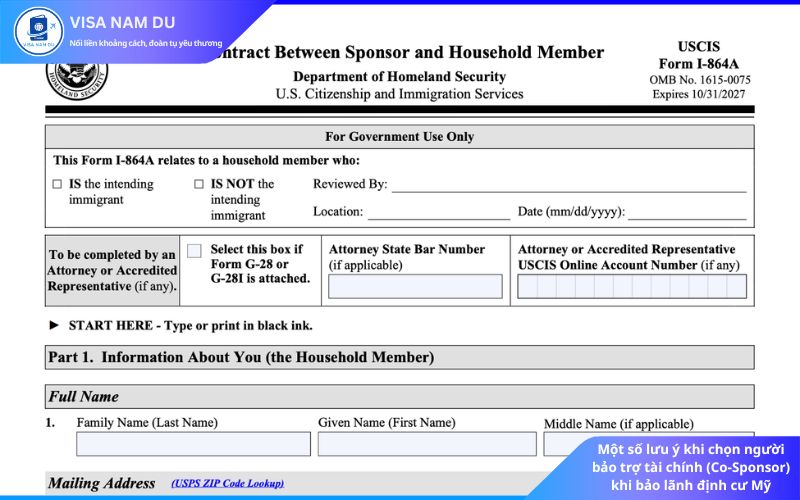 Một số lưu ý khi chọn người bảo trợ tài chính (Co-Sponsor) khi bảo lãnh định cư Mỹ