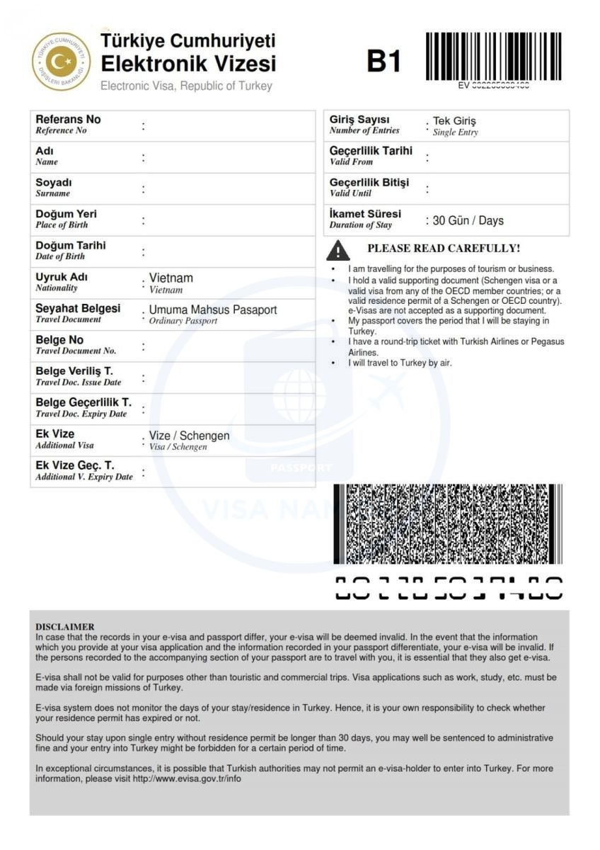 E-visa thổ nhĩ kỳ