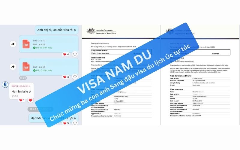 Chúc mừng ba con anh Sang đậu visa du lịch Úc tự túc