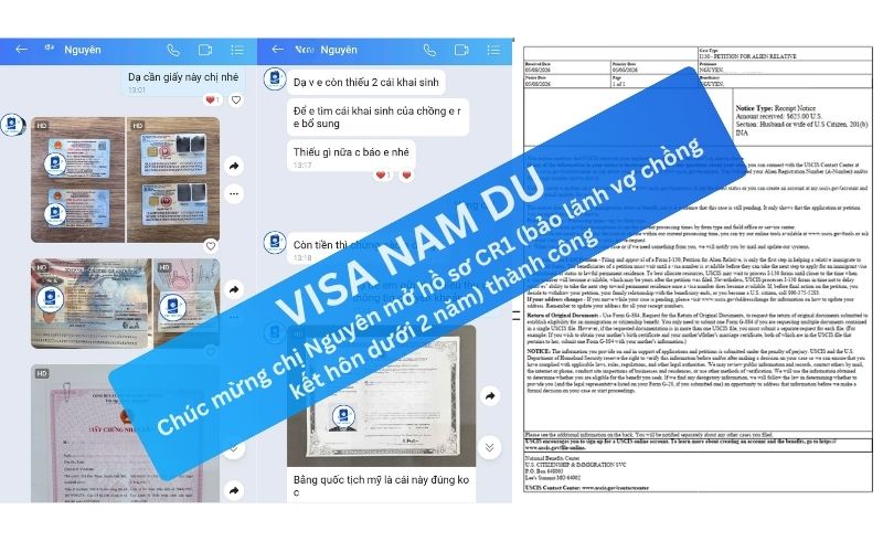 Chúc mừng chị Nguyên mở hồ sơ CR1 (bảo lãnh vợ chồng kết hôn dưới 2 năm) thành công